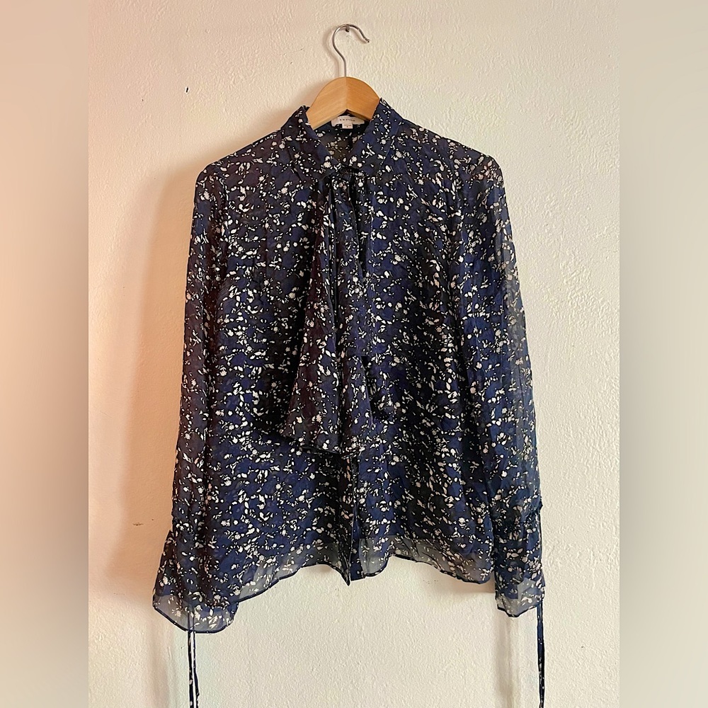 R/R Studio by Robert Rodriguez Blue, Black and White Floral Top